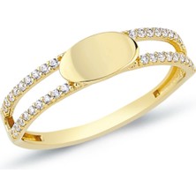 Oroline Kuyumculuk 14 Ayar Altın Isim Yazılabilir Kadın Plaka Yüzük