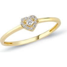 Oroline Kuyumculuk 14 Ayar Kalp Desenli Kadın Altın Yüzük Minimal