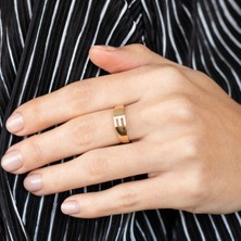 Oroline Kuyumculuk 14 Ayar Altın Minimal Kadın Harf Yüzük