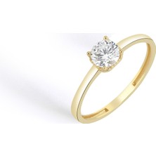 Oroline Kuyumculuk 8 Ayar Altın Minimal Tektaşlı Kadın Altın Yüzük