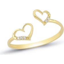 Oroline Kuyumculuk 14 Ayar Kalp Detaylı Taşlı Minimal Kadın Altın Yüzük
