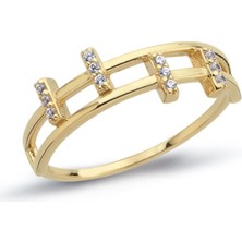 Oroline Kuyumculuk 8 Ayar Modern Geometrik Kadın Altın Eklem Yüzük