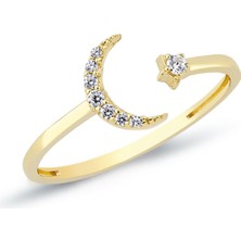 Oroline Kuyumculuk 14 Ayar Ay Yıldız Desenli Minimal Kadın Altın Yüzük