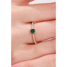 Oroline Kuyumculuk 8 Ayar Yeşil Taşlı Kadın Minimal Altın Yüzük