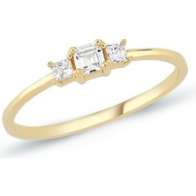 Oroline Kuyumculuk 8 Ayar 3 Taşlı Şık Kadın Altın Yüzük