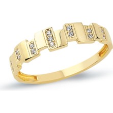 Oroline Kuyumculuk 14 Ayar Zigzag Desenli Minimal Kadın Taşlı Altın Yüzük