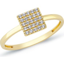Oroline Kuyumculuk 14 Ayar Kare Desenli Altın Kadın Yüzük