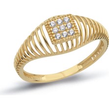 Oroline Kuyumculuk 14 Ayar Kafes Desenli Şık Kadın Altın Minimal Eklem Yüzük