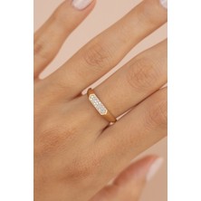 Oroline Kuyumculuk 8 Ayar Taşlı Minimal Şık Kadın Altın Yüzük