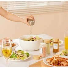 2'li Cam Tuzluk ve Karabiberlik Seti Bambu Kapaklı Şık Baharatlık Takımı