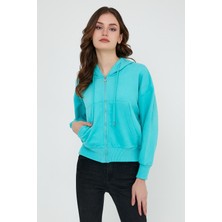 Polo State Kadın yarasa Kol Oversize Karbon Fırçalı 3 İplik Sweatshirt Turkuaz