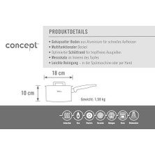 918NC Concept Saplı Tencere, Indüktif, Çap 18 Cm, 10 cm Yükseklik, 2,5 L Tüm Ocak Türleri Için Uygundur, Paslanmaz Çelik, 200