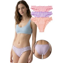 Sensu Kadın Pamuklu Likralı Fitilli Külot 3'lü Paket Pembe