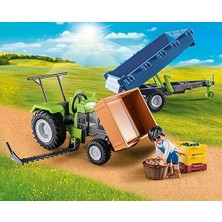 Playmobil Country 71249 Römorklu Traktör, Taşıma Kutuları Dahil, Organik Çiftlik Için Yeşil Traktör, 4 Yaşından Büyük Çocuklar Için Sürdürülebilir Oyuncak