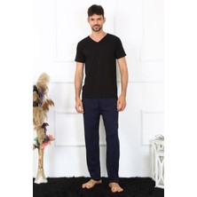 Moda Çizgi Erkek Pamuk Lacivert Tek Alt Pijama 27495