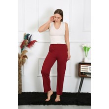 Moda Çizgi Kadın Pamuk Penye Tek Alt Pijama Bordo 27514
