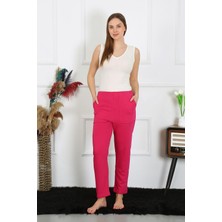 Moda Çizgi Kadın Pamuk Cepli 3 Iplik Alt Eşofman Fuşya 27510