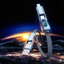 Zilvana 65W Dijital Ekranlı 4’ü 1 Arada Hızlı Şarj Kablosu Usb-C & Type-C – Type-C & Lightning 2 Metre Siyah