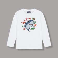 Mixxi Fashion Sevimli Köpekbalığı Deniz  - Cute Shark Uzun Kollu Baskılı Unisex Çocuk Tişört (4-13 Yaş)