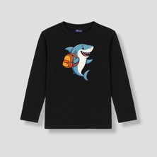Mixxi Fashion Okula Giden Köpekbalığı - School Shark Uzun Kollu Baskılı Unisex Çocuk Tişört (4-13 Yaş)