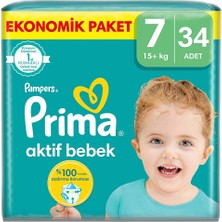Prima Bebek Bezi Aktif Bebek 7 Beden Xx Large Ekonomik Paket 15+Kg 34 Adet (2 Adet)