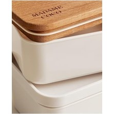 Margot 500ML Ahşap Kapaklı Saklama Kabı, Soft Ekru, 500ML, 2'li