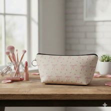 Palto Tasarım Kalpli Kurdele Tasarımlı Makyaj Çantası - Makyaj Organizatörü Kozmetik Çanta