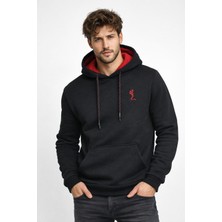Polo State Erkek Kapüşonlu 3 Iplik Içi Şardonlu Nakışlı Siyah Sweatshirt