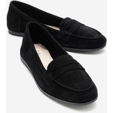 Luvi F02 Siyah Süet Hakiki Deri Kadın Loafer Ayakkabı