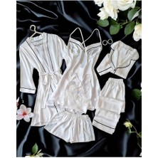 Çeyize Dair Herşey Sunshine Beyaz Ipek Saten 6 Lı Pijama Seti