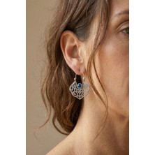 Clandestino Mavi Taş Detaylı Etnik Desenli Küpe Gümüş