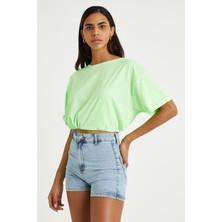 Polo State Kadın Neon Yağ Yıkamalı T-shirt Yeşil