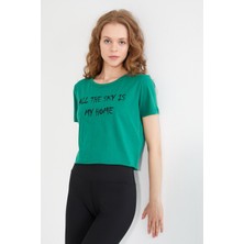 Polo State Kadın Baskılı T-shirt Yeşil