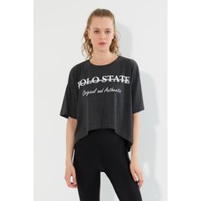 Polo State Kadın Baskılı Oversize T-shirt  Antrasit
