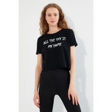 Polo State Kadın Baskılı T-shirt Siyah