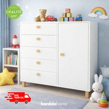 Kardela Home Kardela   Mdf Şifonyer 5 Çekmeceli Kapaklı Beyaz Atlantik Çam