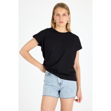 Quhox Kadın Modal Kumaş Likralı Tişört Siyah