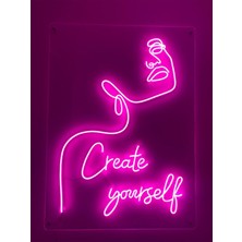 Neon LED Tabela Create Yourself Kadın Silüeti Modeli Duvar Dekorasyon