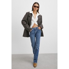 Never More Orta  Bel Likralı Ispanyol Paça Jean Mavi