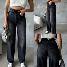 Fiori Antrasit Dikiş Detaylı Arkası Tokalı Yüksek Bel Jean