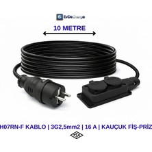 EvDeCharge H07RN-F Uzatma Kablosu | 3×2,5 Mm² | 16A | 2'li Priz | Elektrikli Araç Şarjı için En Doğru Uzatma Kablosu