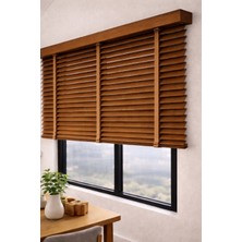 Volper Mekanik NJ-2405 Ceviz Renk %100 Gerçek Ahşap Jaluzi Perde 50 mm Zincirli Redüktörlü Kurdelalı