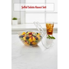 Soi Home 3,5 Lt Şeffaf Akrilik Salata Servis Kasesi ve Çatal Kaşık Seti - 3 Parça
