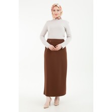 Armine Trend Yandan Fermuarlı Kalem Etek Kahverengi 24YT112