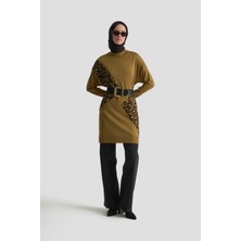 Armine Trend Leopar Desenli Triko Tunik Yağ Yeşili 25YTD4109