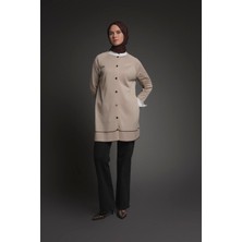 Armine Trend Çizgi Detaylı Düğmeli Triko Hırka Koyu Taş 25YTD4123