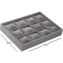 Megass Dekor Tokyo Model Süet Kumaş Füme 34/24 cm Yastıklı Çekmece Içi Yastıklı Saat ve Takı Kutusu