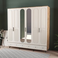 T&B Derin 6 Kapaklı Çekmeceli Gardırop - Mdf Kapak