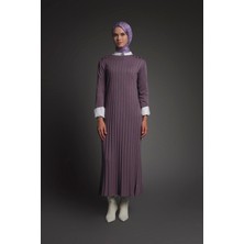 Armine Trend Kendinden Çizgili Triko Elbise Lila 25KT901