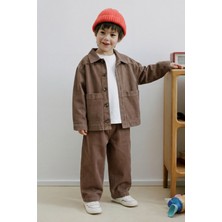 Magu Erkek Çocuk Pamuklu Kahverengi Ceket Pantolon Takım - Kısa Kollu T-Shirtlü 3'lü